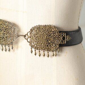 Rare Boho - riffic Robert Lee Morris for Donna Karan Black Filigree Sz S Belt